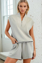 Luxe Scuba Sleeveless Half Zip - Light Sage