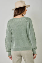 Washed Cable Knit Sweater - Sage