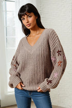 Floral Embroidered Sleeves Sweater