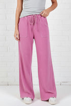 Mineral Wash French Terry Wide Leg Pants - Carnation Pink