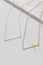 Hammered Sideways Cross Necklace - 2 Colors