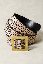 Square Buckle Faux Leather Belt - Cheetah Beige