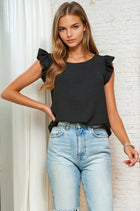 Ruffle Shoulder Solid Top - Black