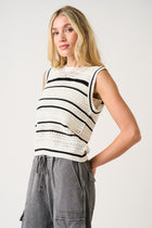 Sleeveless Knit Striped Crochet Top