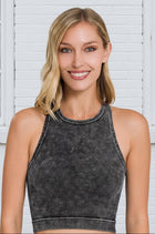 Washed Ribbed High-Neck Brami - Black