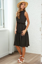 Sleeveless Ruffle Midi Dress - Black