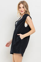 V-Neck Sleeveless Romper - Black