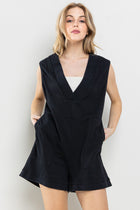 V-Neck Sleeveless Romper - Black