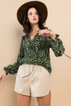 Wave Print Pleated Top