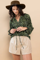 Wave Print Pleated Top