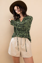 Wave Print Pleated Top