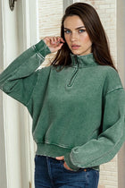 Acid Wash Half-Zip Pullover - Forest