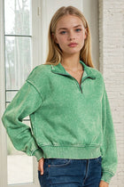 Acid Wash Half-Zip Pullover - Forest