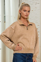 Acid Wash Half-Zip Pullover - Camel