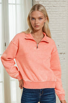 Acid Wash Half-Zip Pullover - Coral