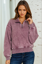 Acid Wash Half-Zip Pullover - Eggplant