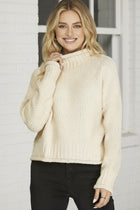 Mock Neck Knit Sweater -Cream