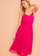 Chiffon Pleated Dress - Fuchsia