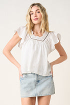 Floral Eyelet Flutter Sleeve Blouse - White