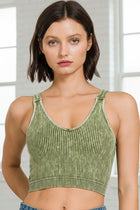 Fitted Ribbed Brami W/ Padding - Ash Olive