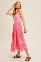 Pleated Skirt Tank Dress - Pink