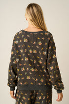 Washed Floral Print Crewneck Sweatshirt