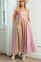 Mixed Checkered Print Midi Dress