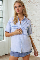 Short Sleeve Denim Button Down Top