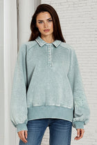 Acid Wash Button Up Pullover - Ash Blue