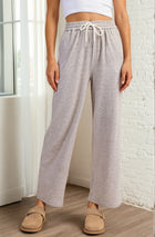 Wide Leg Elastic Waist Knit Pants - Taupe