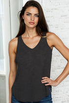V-Neck Slub Tank - Black