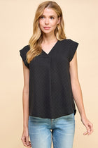 Textured Airflow V-Neck Top - Black
