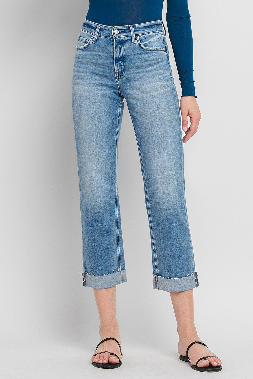 Chloe High Rise Cuffed Crop Straight Jeans - Main Image