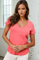 Slubby V-neck Tee - Deep Coral