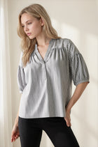 Striped Quarter Length Bubble Sleeve Blouse