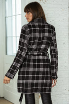 Plaid Print Open Front Coat - Black/White
