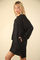 Long Sleeve Quilted Dress - Black