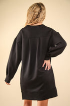 Long Sleeve Quilted Dress - Black