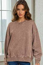 Acid Wash Fleece Pullover - Brown