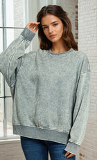 Acid Wash Fleece Pullover - Ash Jade