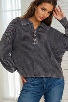 Washed Collared Henley Sweater