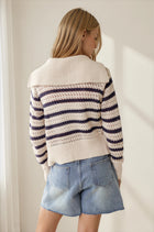 Zip Up Pointelle Open Knit Sweater
