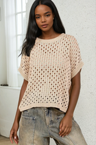 Open Knit Short Sleeve Sweater - Latte