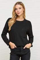 Front Pocket Detail Ribbed Top - Black