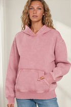 Acid Wash Kangaroo Pocket Hoodie - Winter Rose