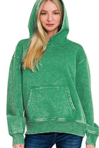 Acid Wash Kangaroo Pocket Hoodie - Forest