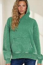 Acid Wash Kangaroo Pocket Hoodie - Forest