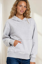 Acid Wash Kangaroo Pocket Hoodie - Sleet Grey