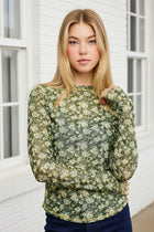 Semi Sheer Floral Mesh Top - Forest
