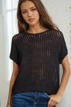 Loose Knit Short Sleeve Sweater - Black